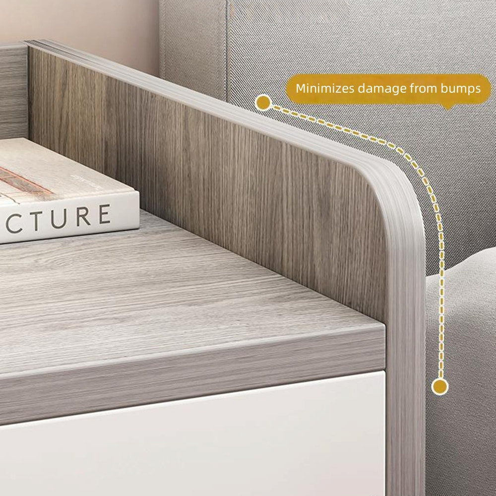 Two-Tone Nightstand Light Gray Wood White Drawers Safety Edge Wooden Knobs