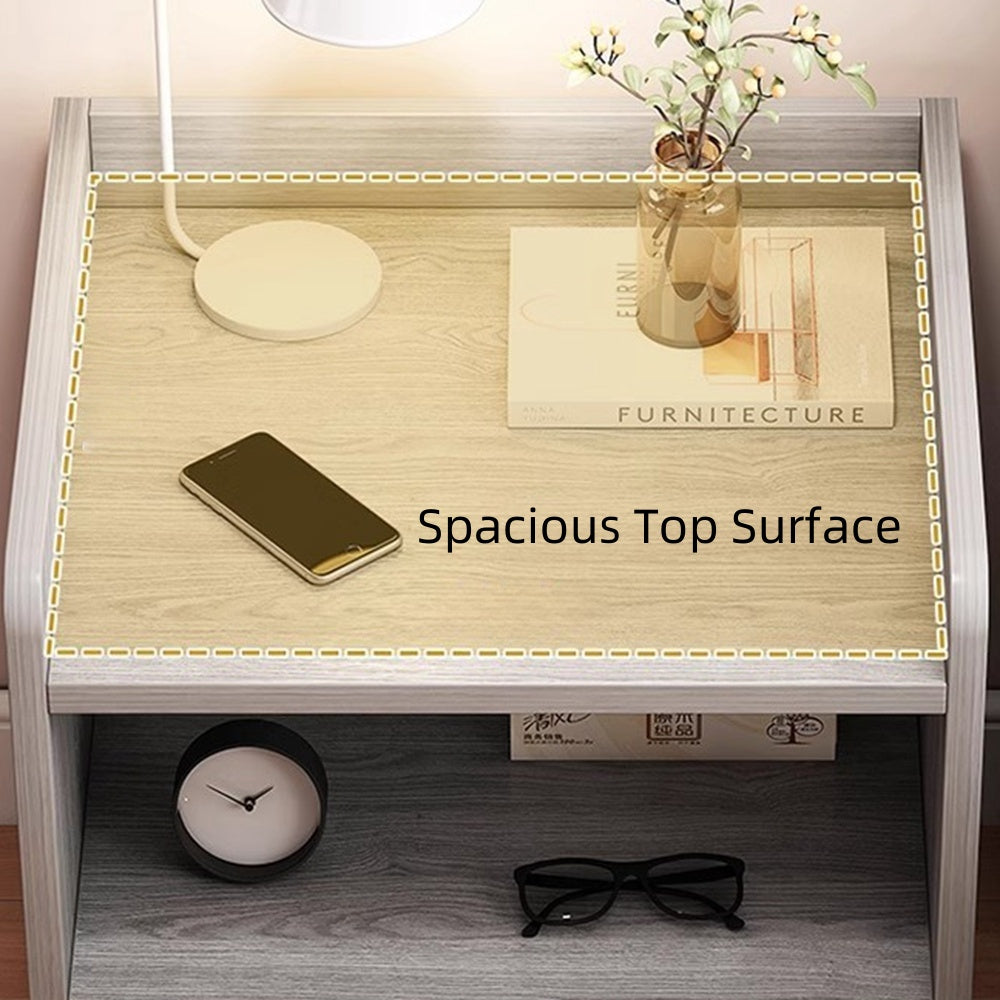 Two-Tone Nightstand Light Gray Wood White Drawers Safety Edge Wooden Knobs