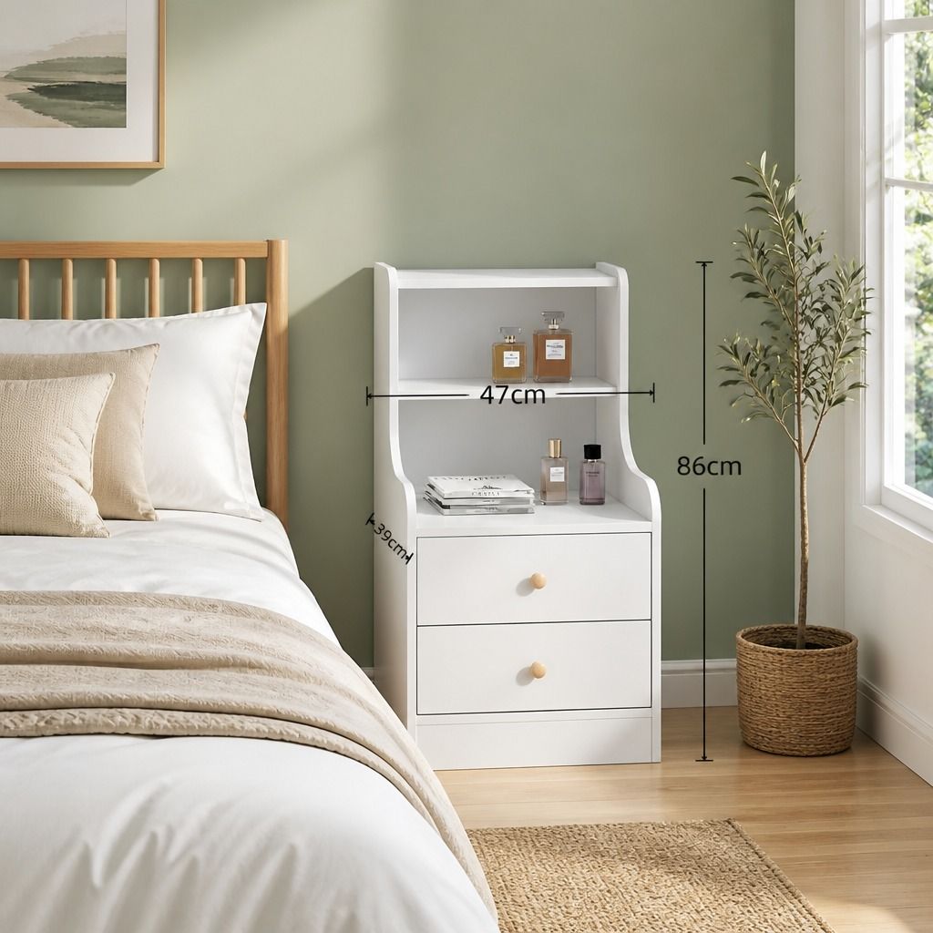 Tuntable Bedside Table with 2 Shelves, Warm White