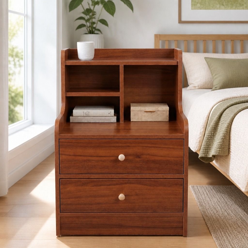 Eureka Curved Bedside Table, Reddish Brown