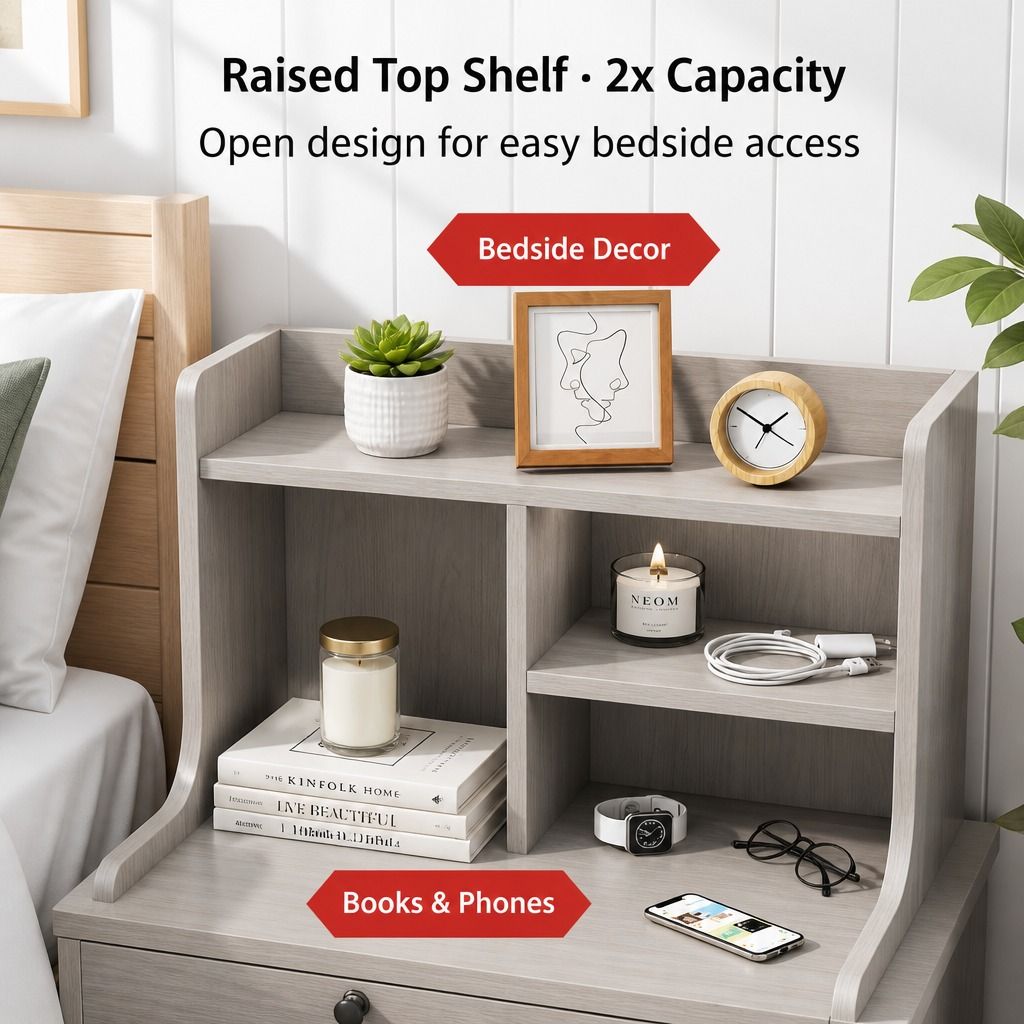 Eureka Curved Bedside Table, Light Grey