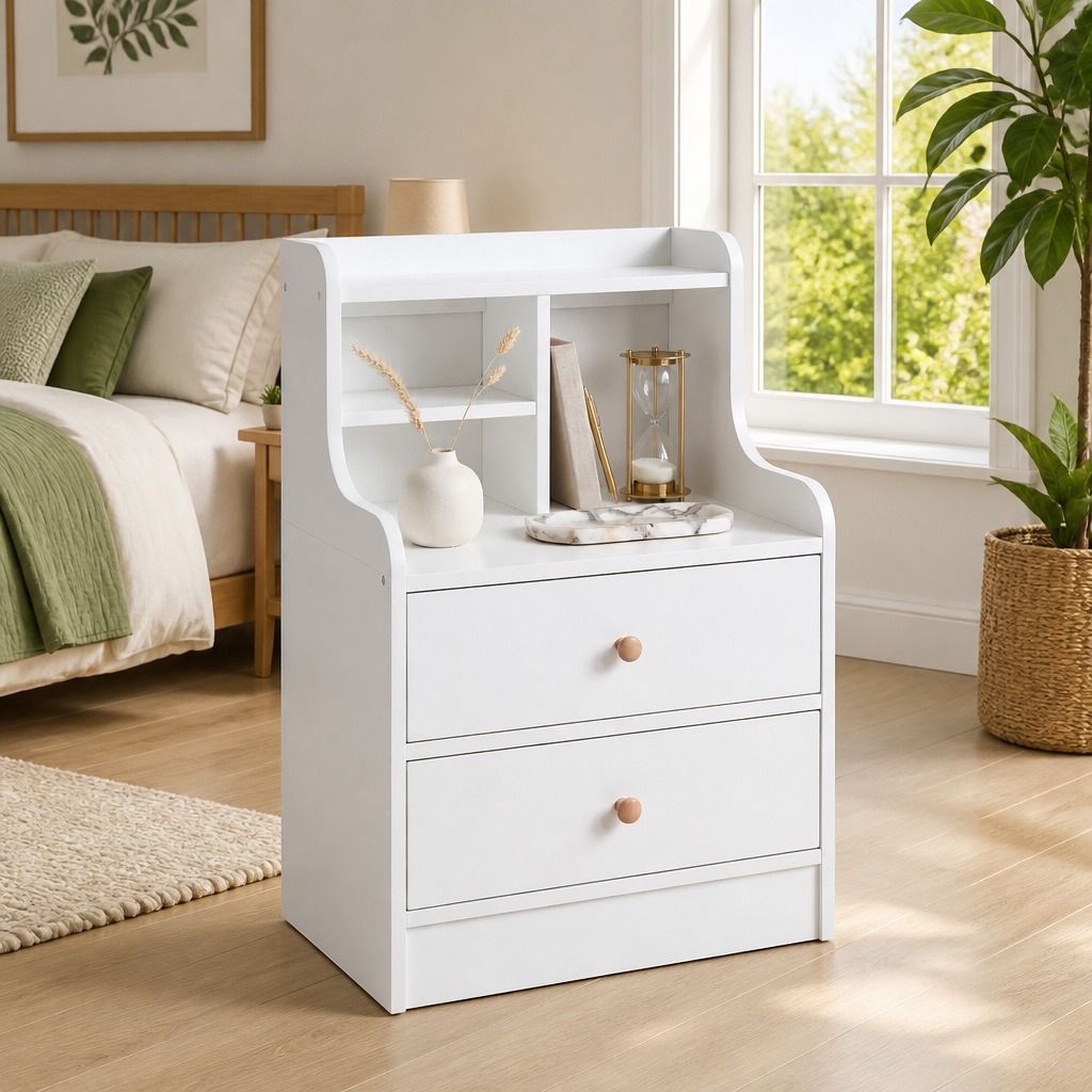Bilambil 2 Drawer Bedside Table, White