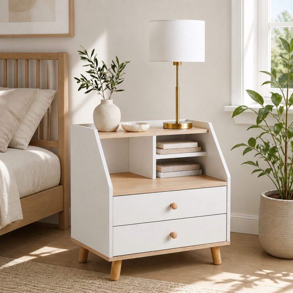 Rosebank 2 Drawer Bedside Table, White & Wood