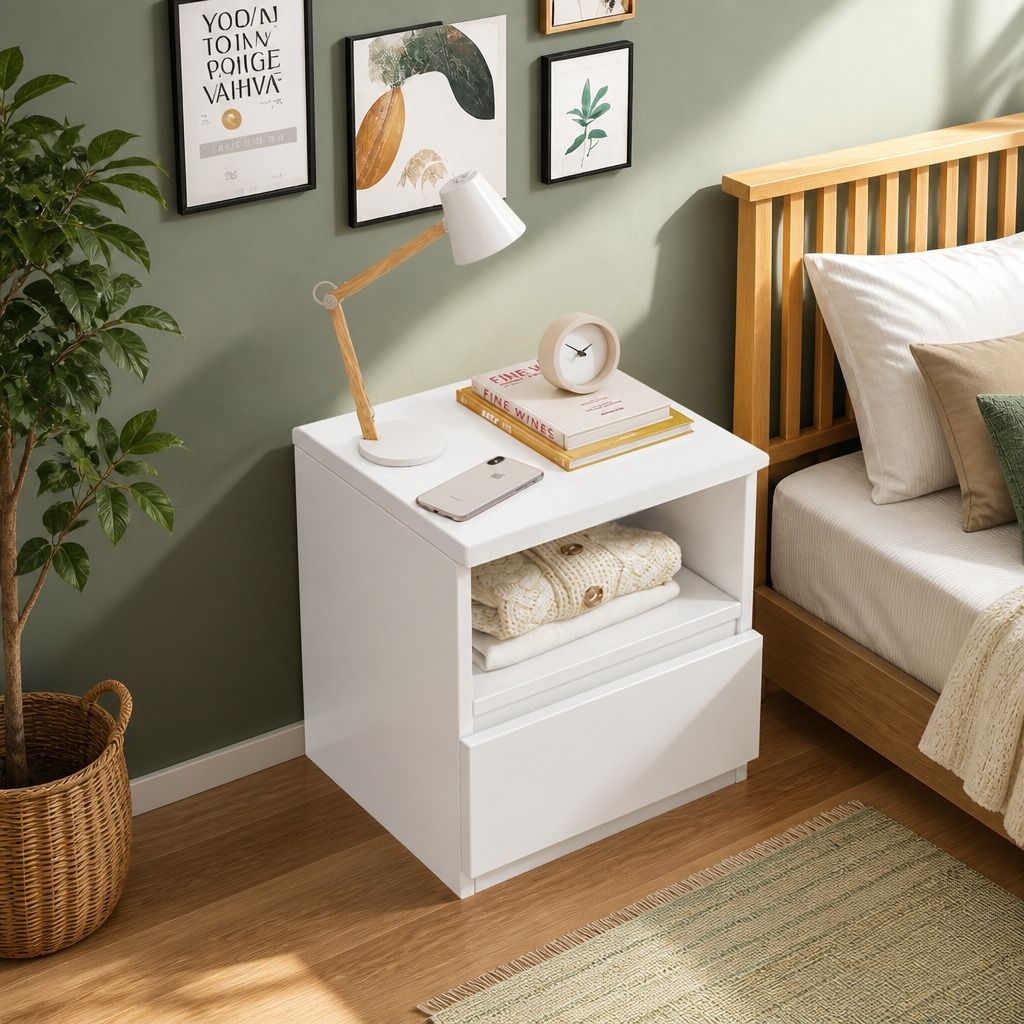 Tregeagle 1 Drawer Bedside Table, Warm White