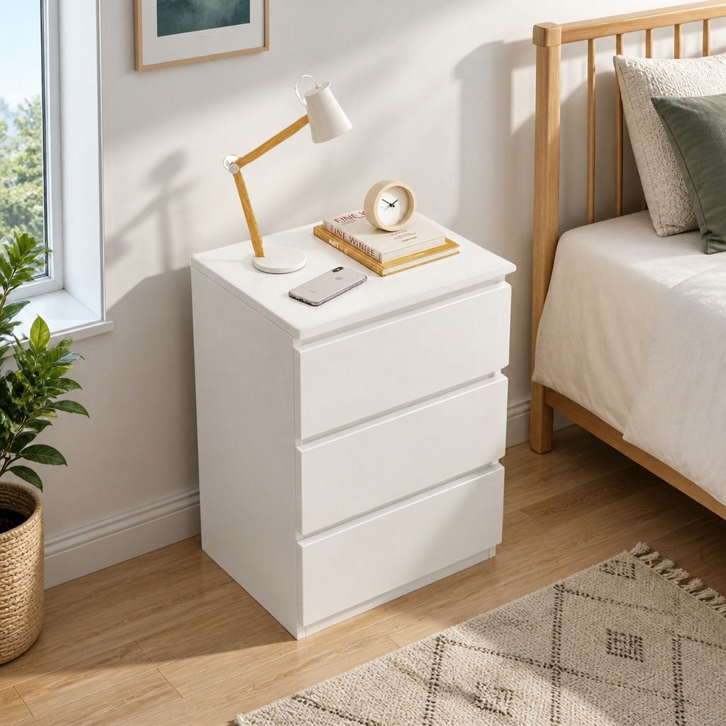 Nimbin 3 Drawer Bedside Table, Warm White
