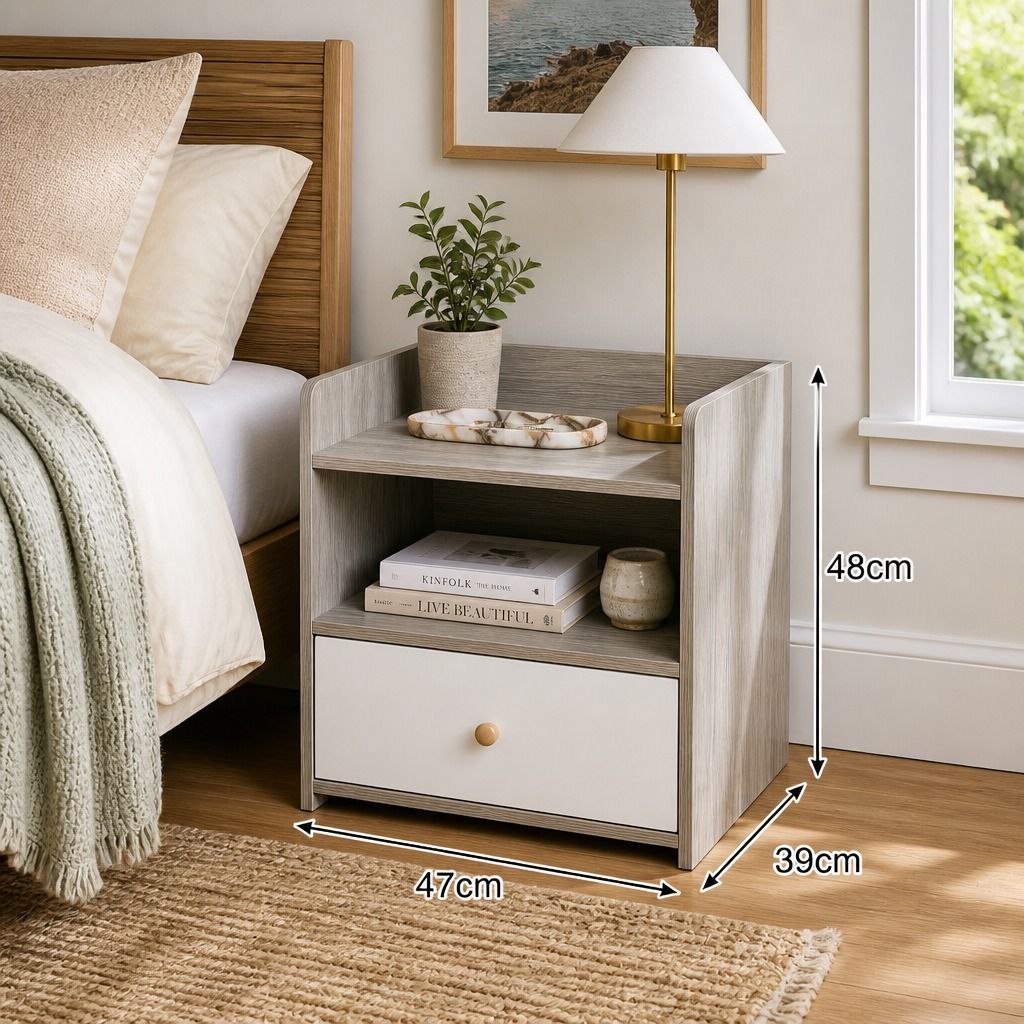 Tweed Heads Drawer Tray Bedside Table, Light Grey