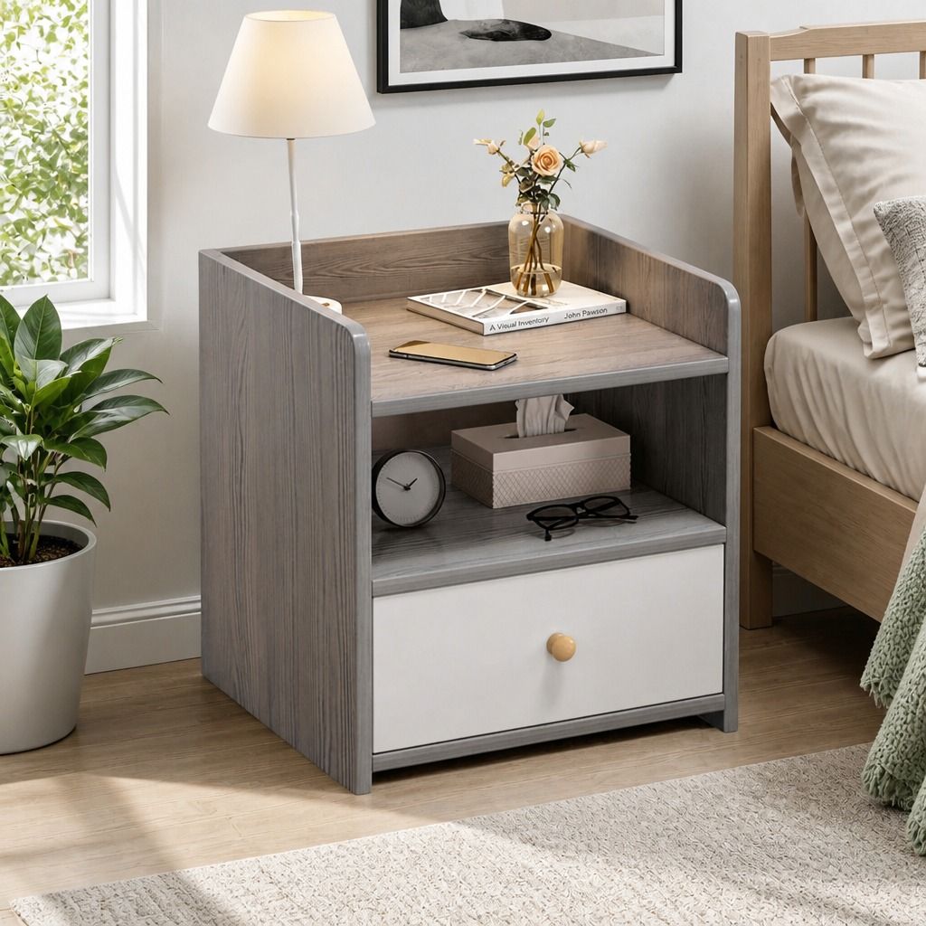 Tweed Heads Drawer Tray Bedside Table, Light Grey