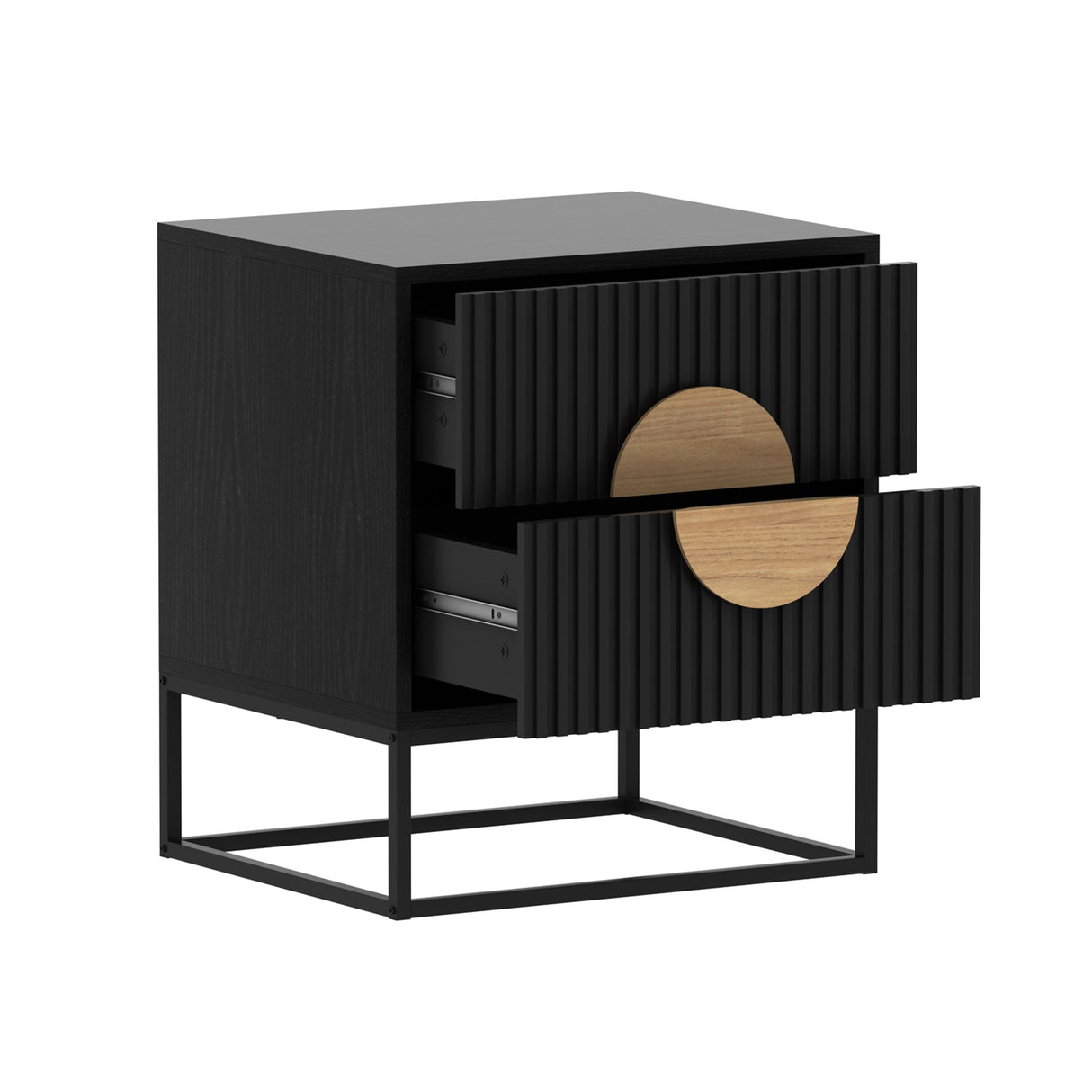 Rappville Fluted Bedside Table, Black