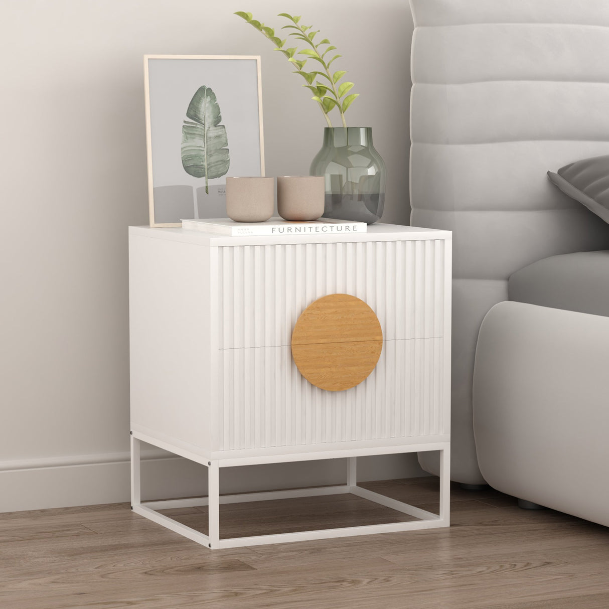 Cumbalum Fluted Bedside Table, White