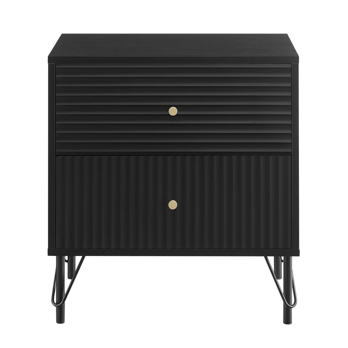 Larnook Wavy Fluted Bedside Table, Black