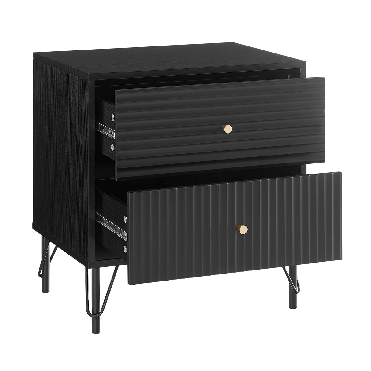 Larnook Wavy Fluted Bedside Table, Black