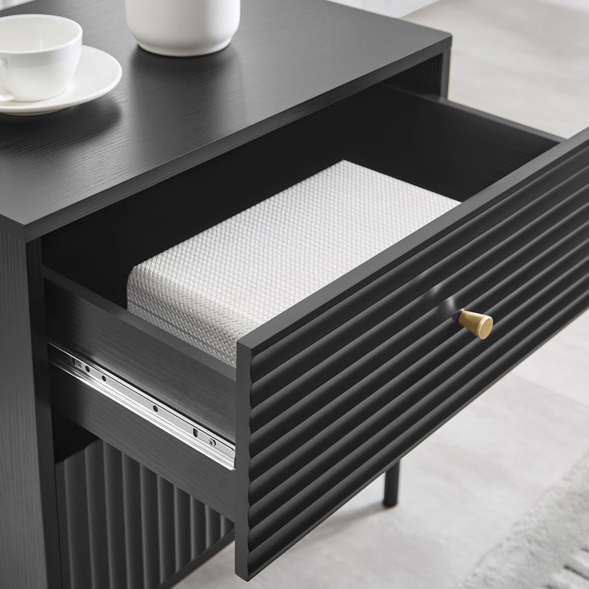 Larnook Wavy Fluted Bedside Table, Black
