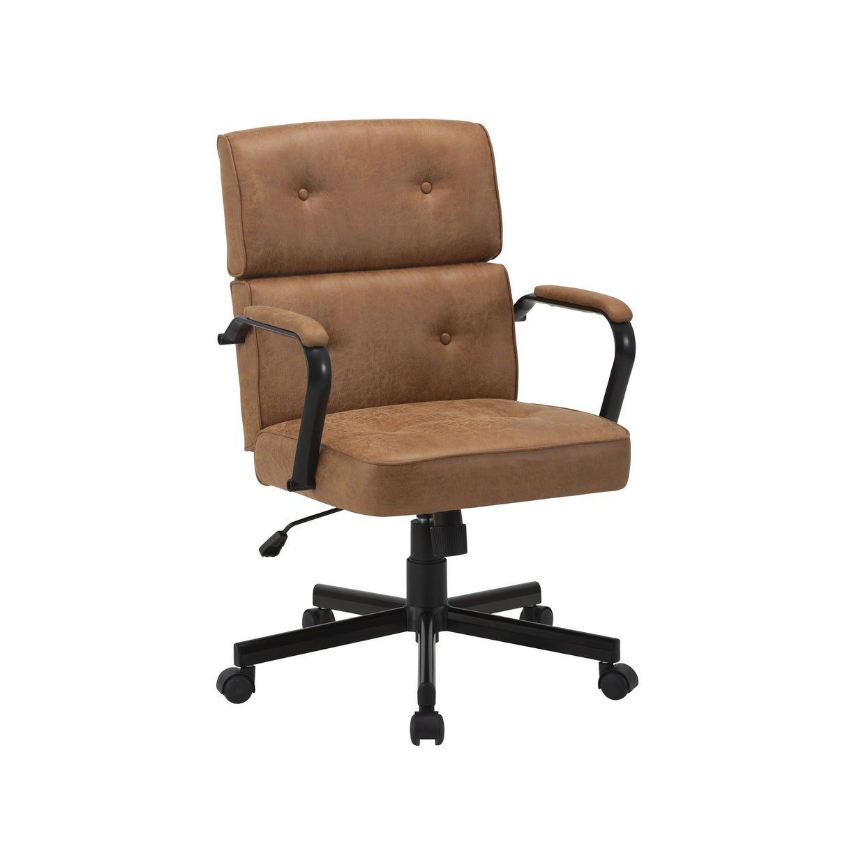 Beverley brown suede fabric office chair with padded fixed arms