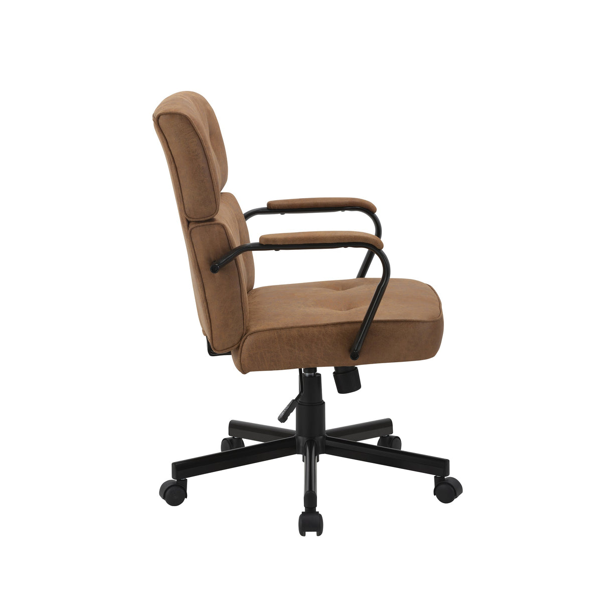 Beverley brown suede fabric office chair with padded fixed arms