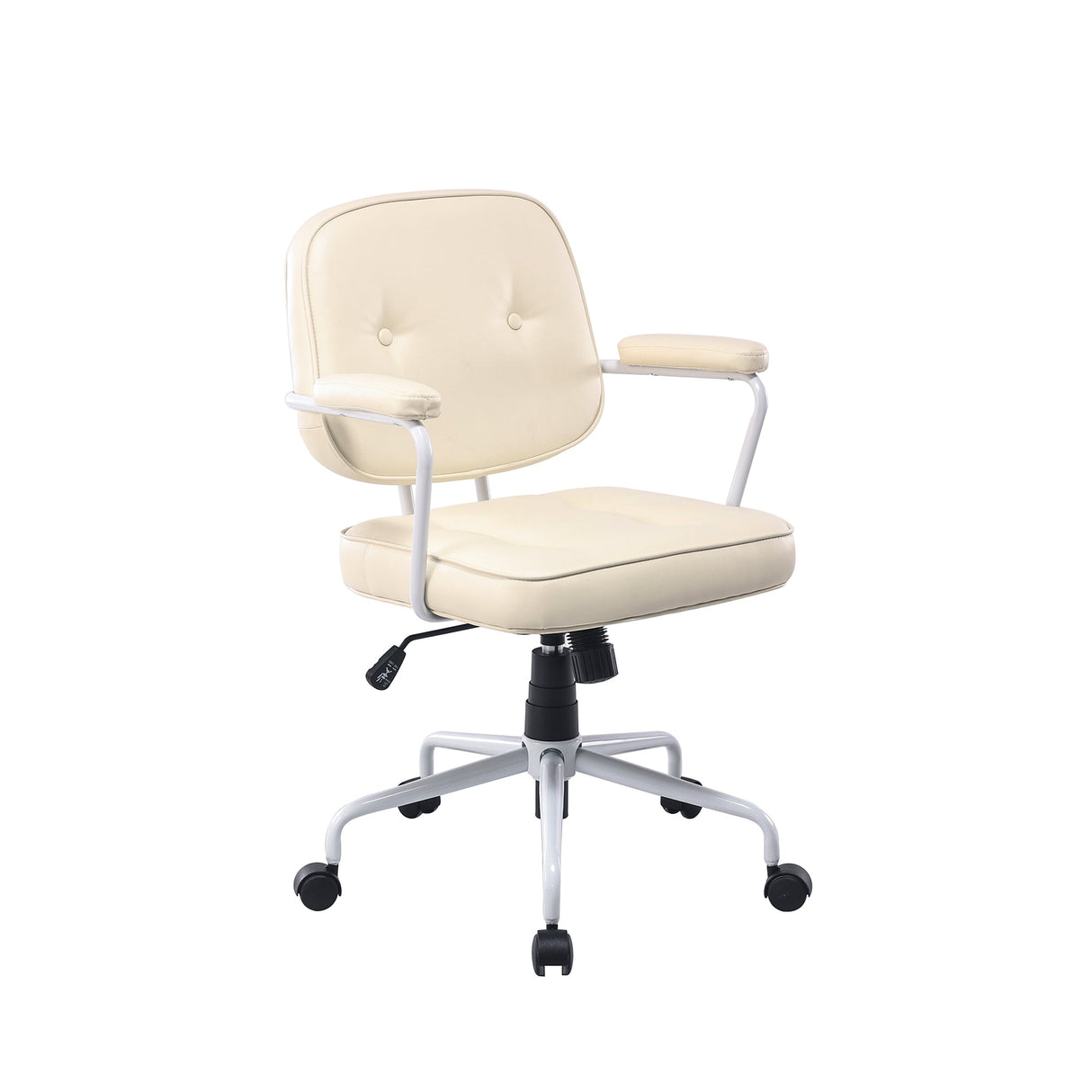 Mosman Park beige faux leather office chair with white frame in a home office