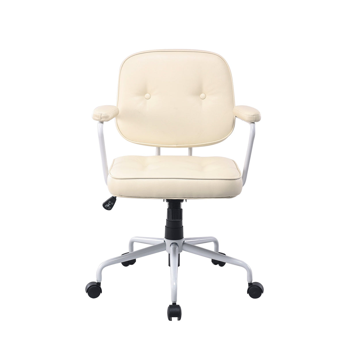 Mosman Park beige faux leather office chair with white frame in a home office
