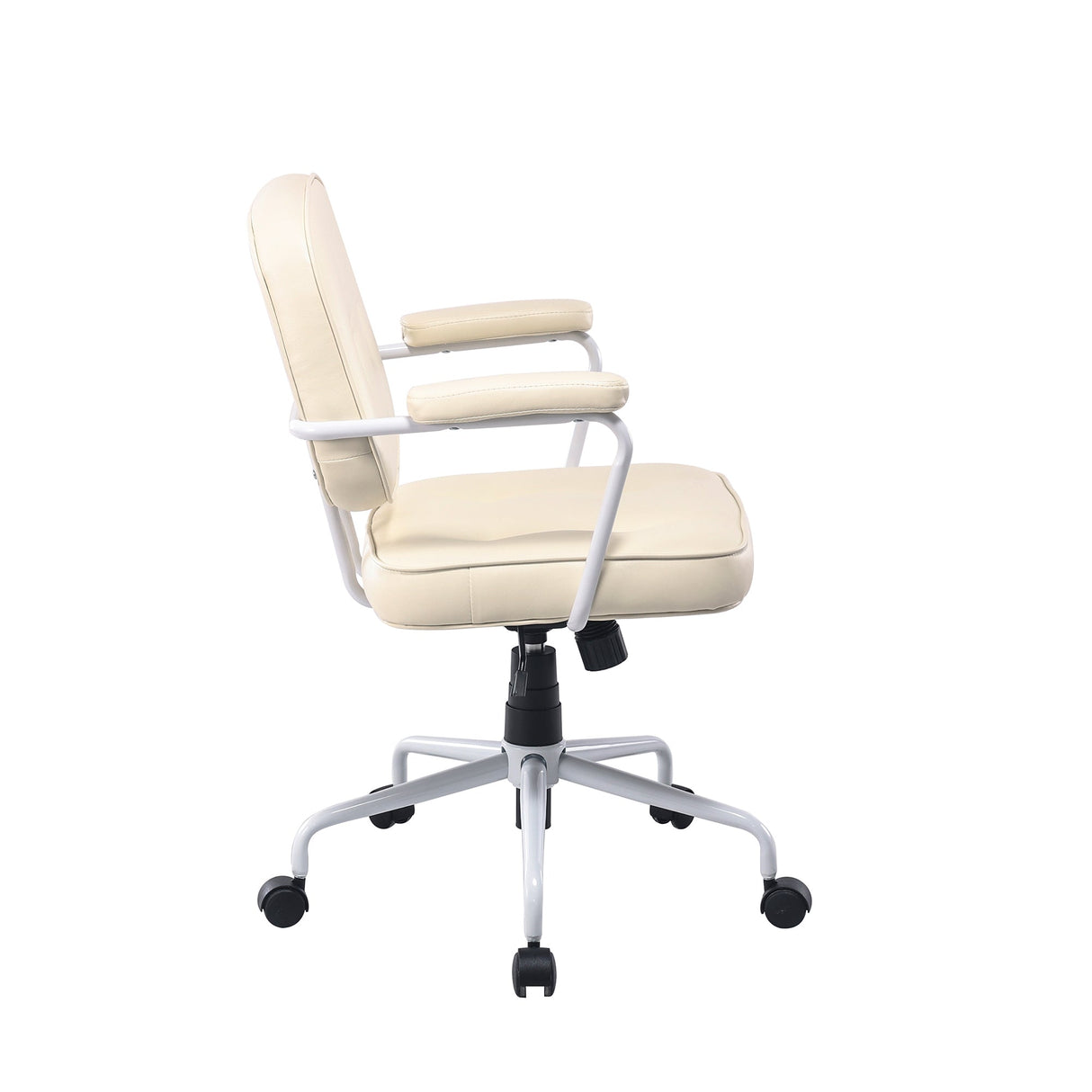 Mosman Park beige faux leather office chair with white frame in a home office