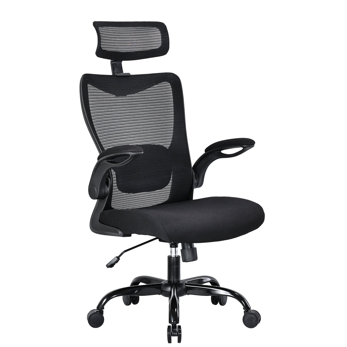 Manjimup black ergonomic mesh office chair with headrest in an office
