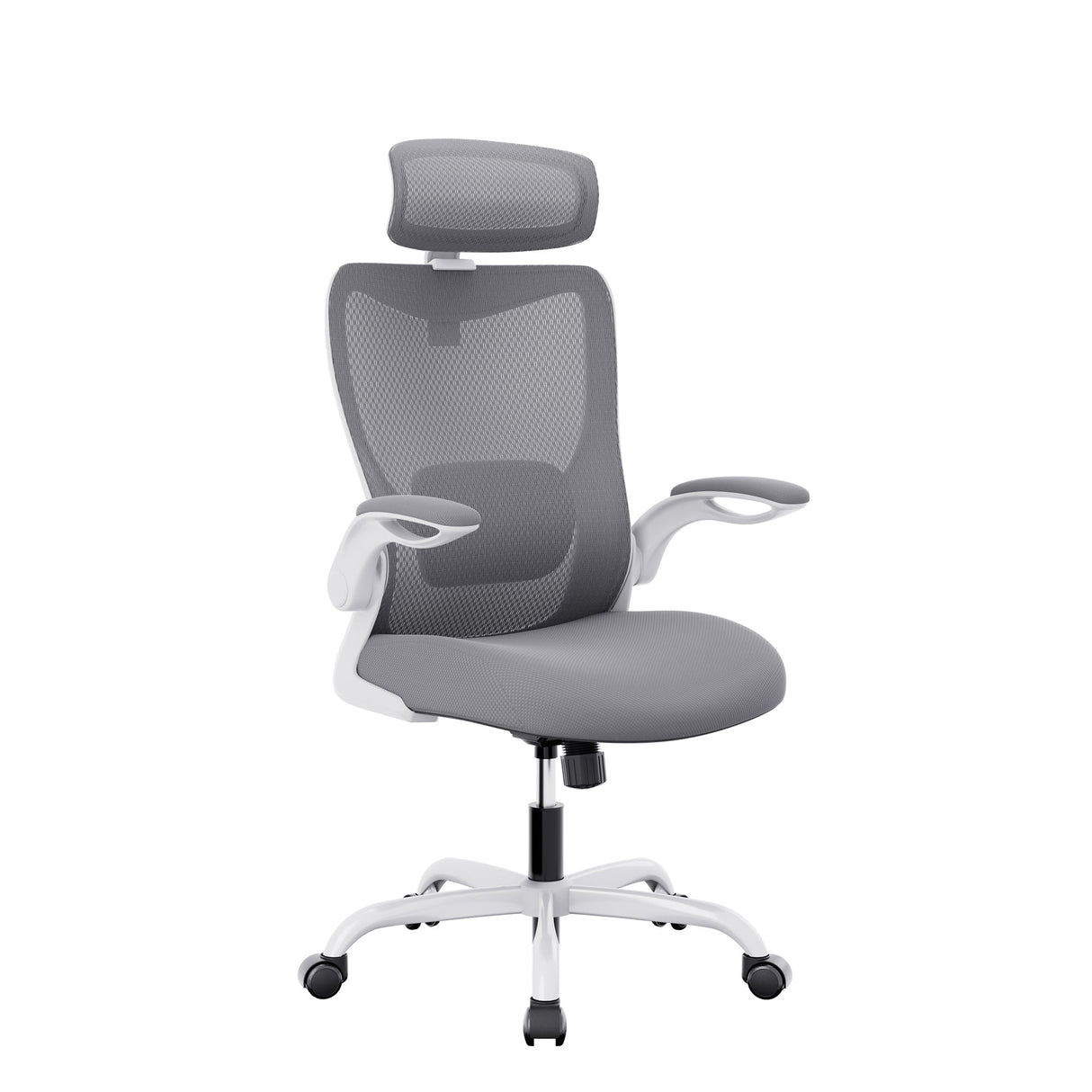 Manjimup grey ergonomic mesh office chair with headrest in an office
