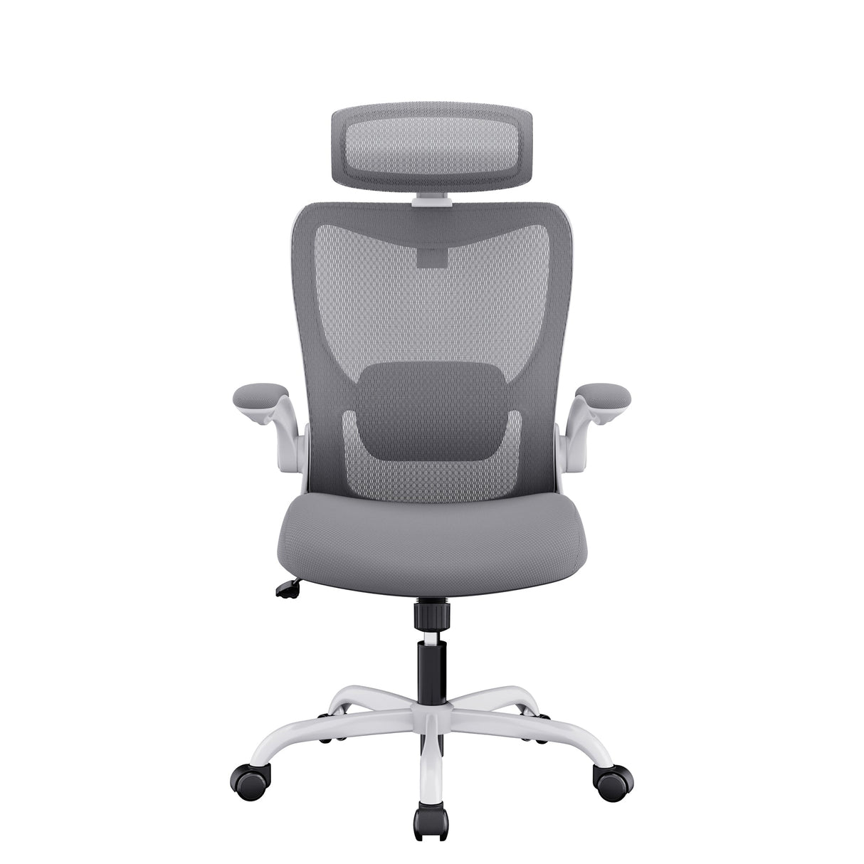 Manjimup grey ergonomic mesh office chair with headrest in an office