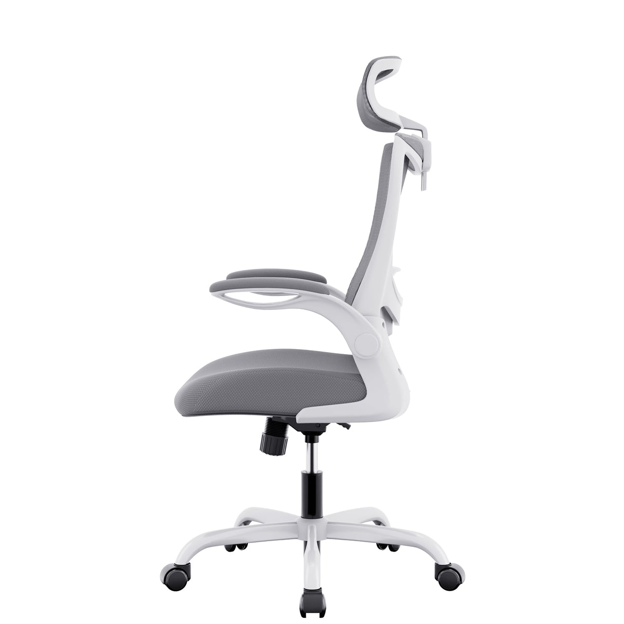 Manjimup grey ergonomic mesh office chair with headrest in an office