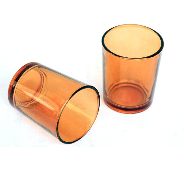 Orange glass votive tealight candle holders