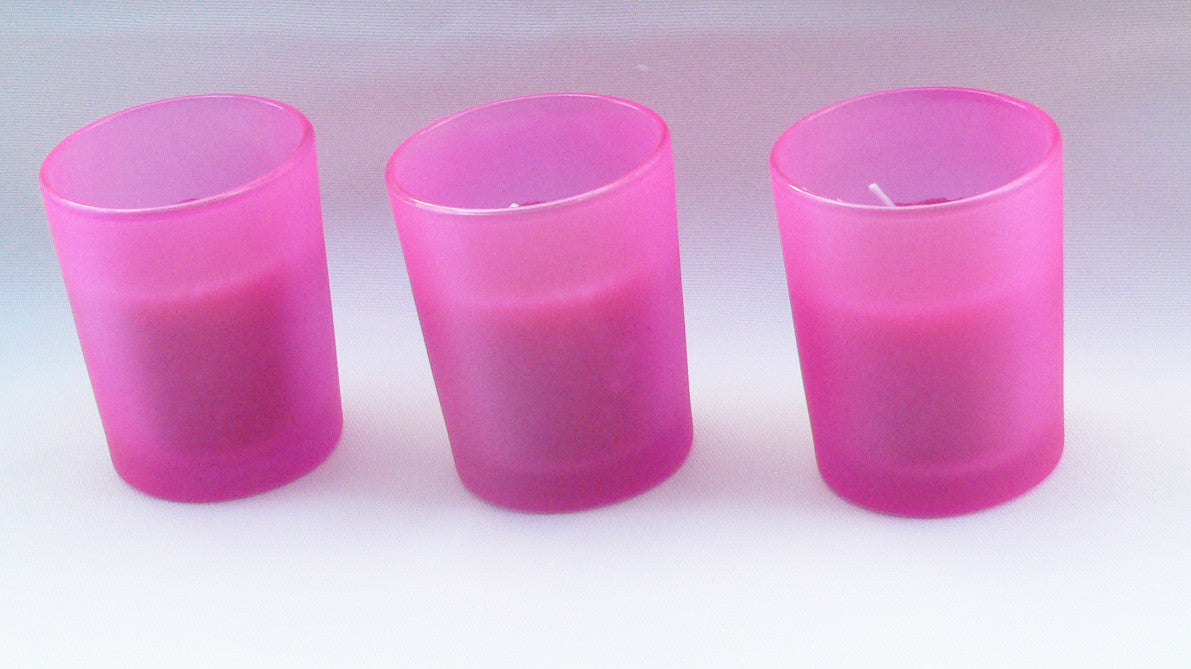 Pink frosted glass votive tealight candle holder, set of 10