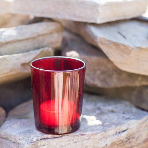 Red glass votive tealight candle holder, set of 10