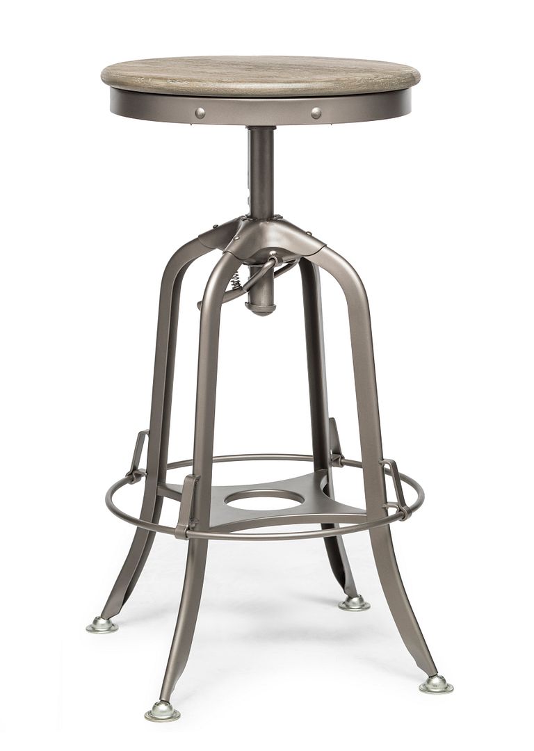 Industrial oak wood bar stool at kitchen island — Allure Home Collections