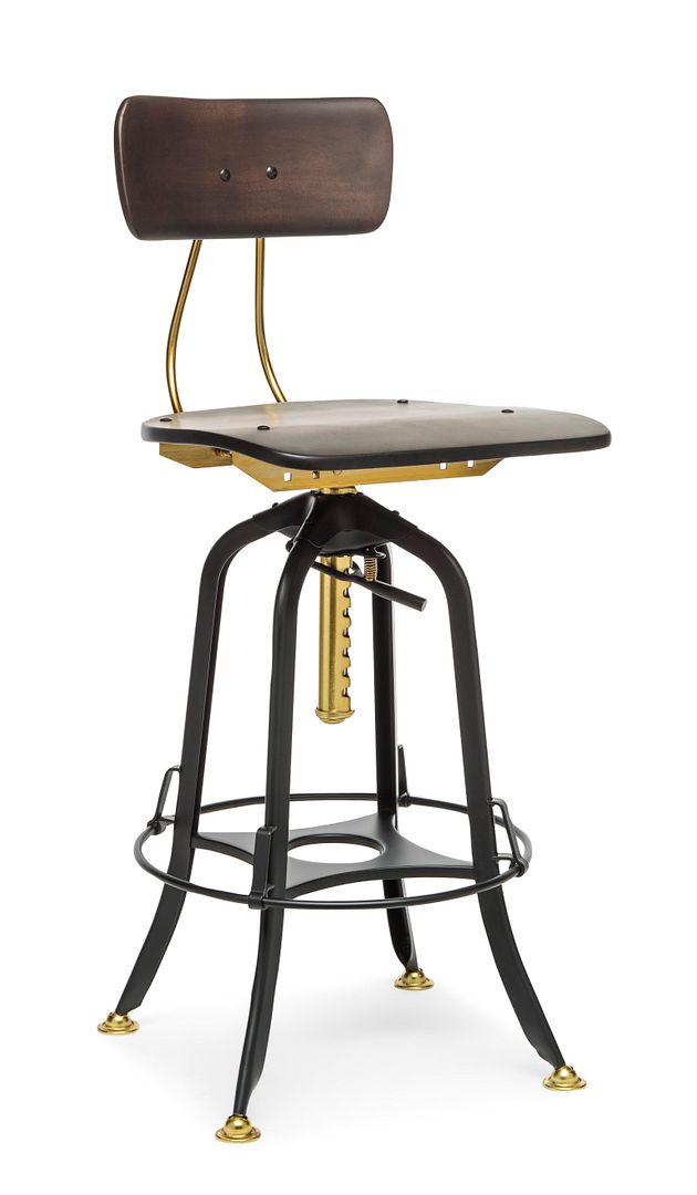Industrial grey oak wood swivel bar stool at kitchen island — Allure Home Collections
