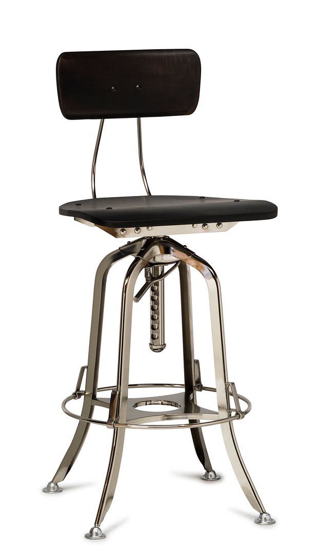 Side profile of industrial grey bar stool showing adjustable frame — Allure Home Collections
