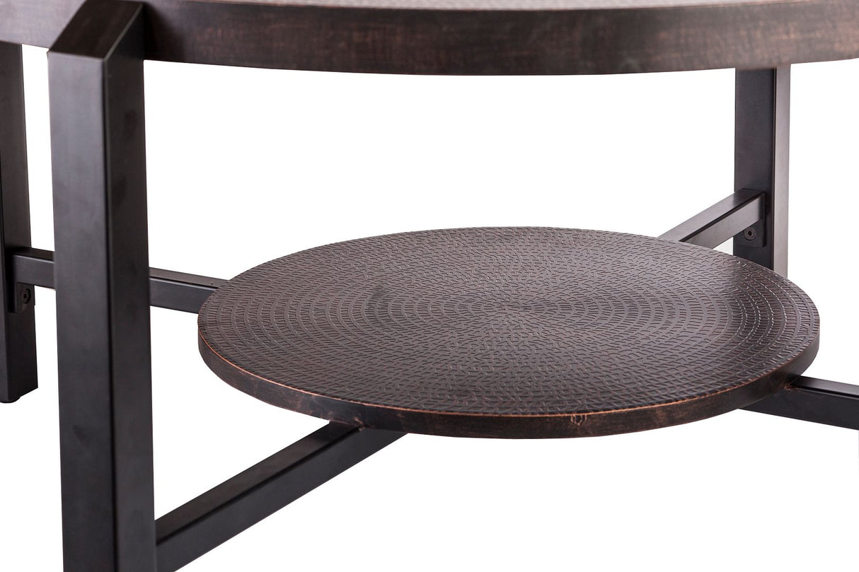 Elegant Black Round Coffee Table with Copper Top