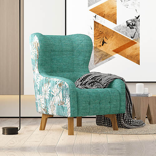 High Back Floral Accent Armchair with Wooden Legs