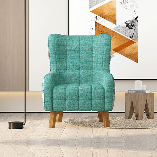 High Back Floral Accent Armchair with Wooden Legs