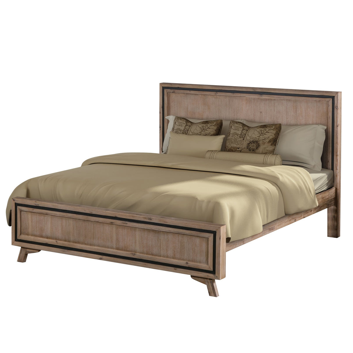 5 Piece Queen Bedroom Suite, Acacia Wood Silver Brush