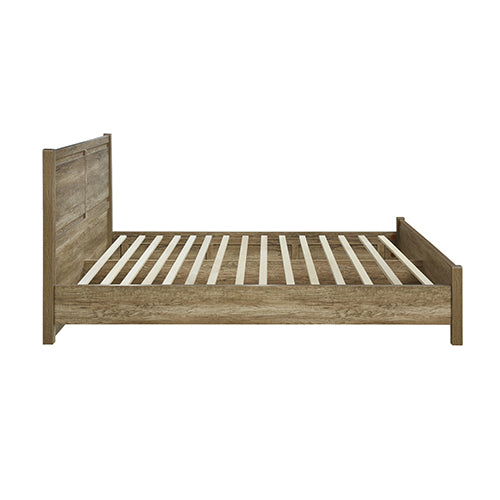 Cielo queen bed frame headboard close-up showing oak MDF finish — Allure Home Collections