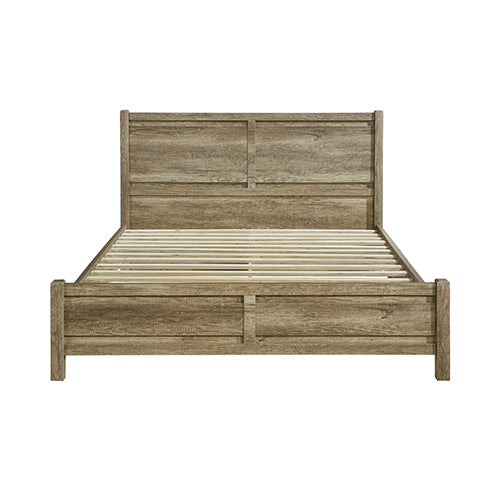 Cielo queen bed frame side view showing legs and slatted base — Allure Home Collections