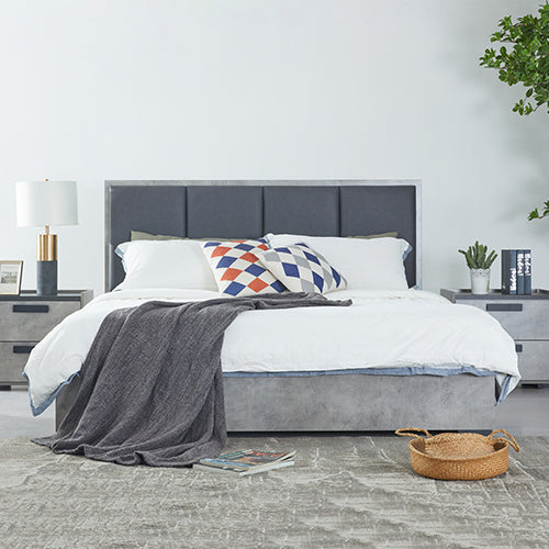 Cerveteri Cement Queen bed frame in a modern bedroom