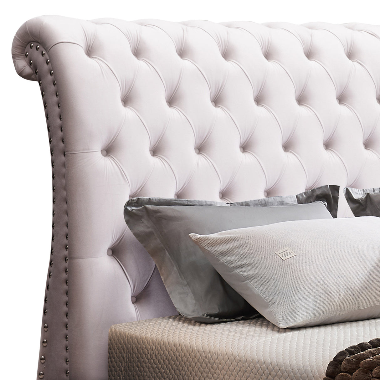 Elsa Queen Size Velvet Sleigh Bedframe