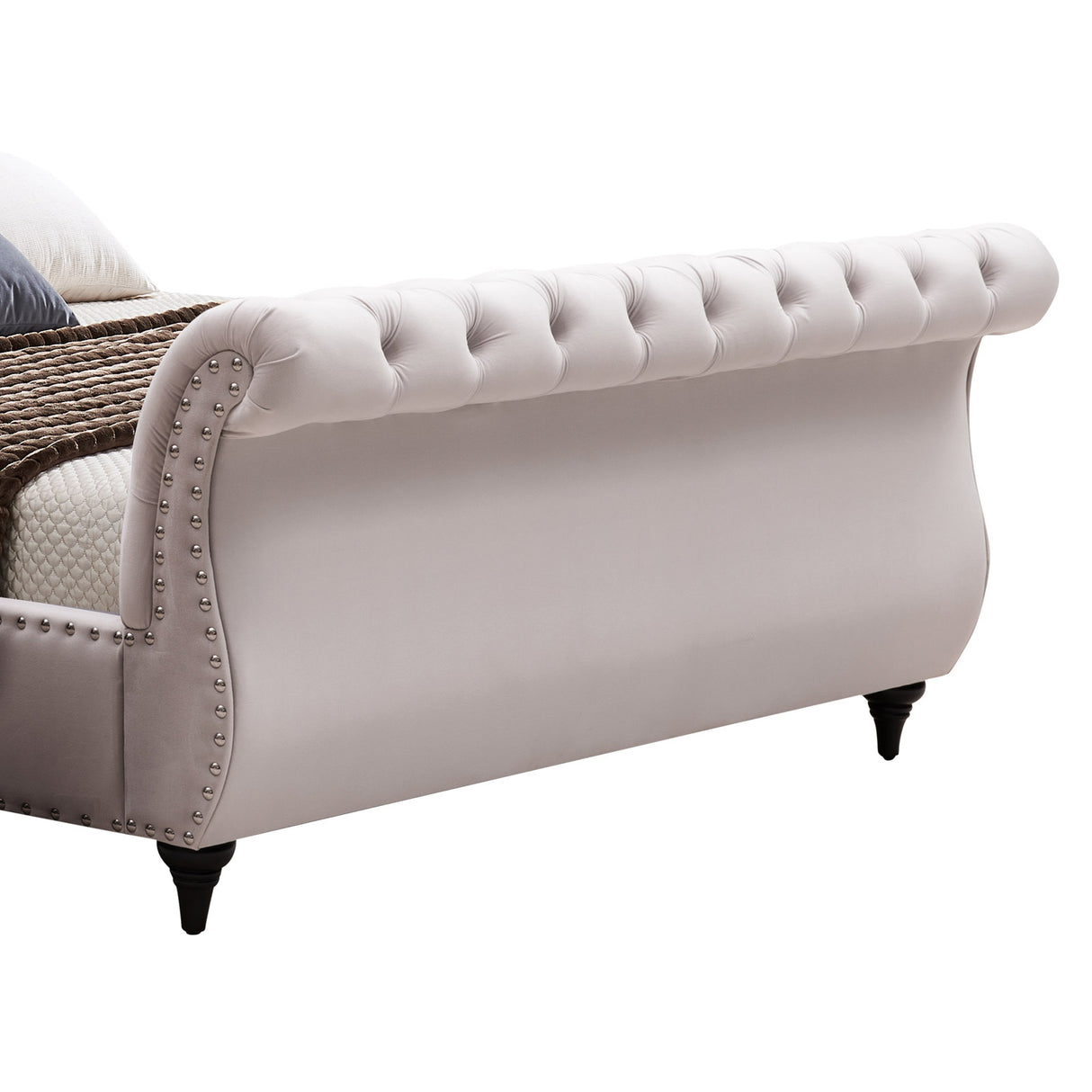 Elsa Queen Size Velvet Sleigh Bedframe