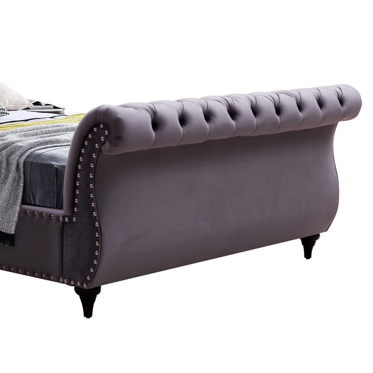 Elsa Velvet Upholstered Queen Sleigh Bedframe