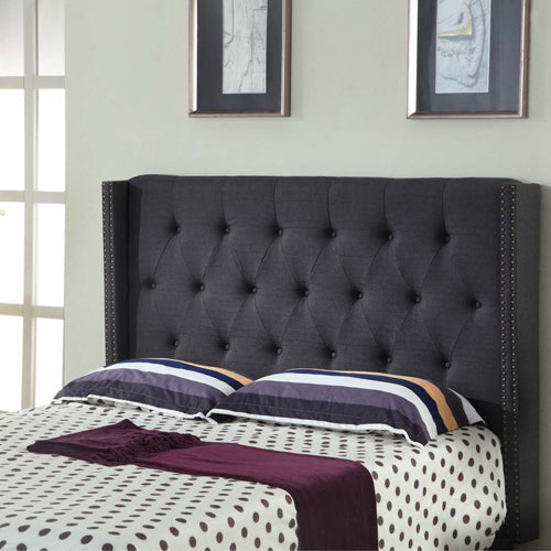 Countegany Wingback Bed Head, Charcoal Queen
