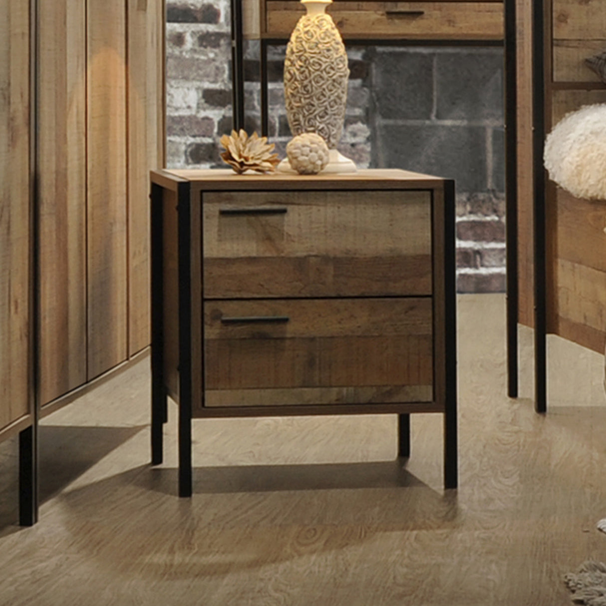 Numulgi Bedside Table 2 Drawers, Oak