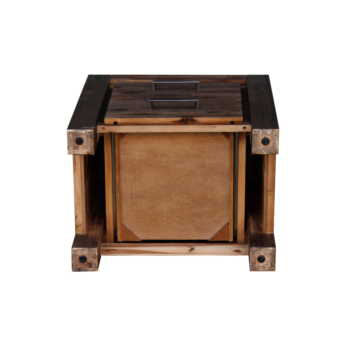 Solid Acacia Bedside Table with 2 Drawers — Metal Wire-Brushed Finish — Allure Home Collections