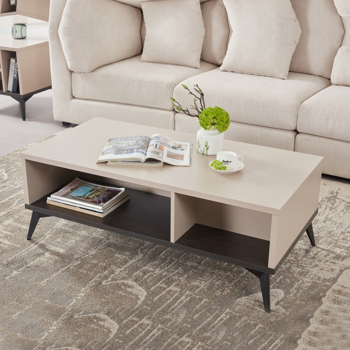 Seymour champagne MDF coffee table in a modern living room
