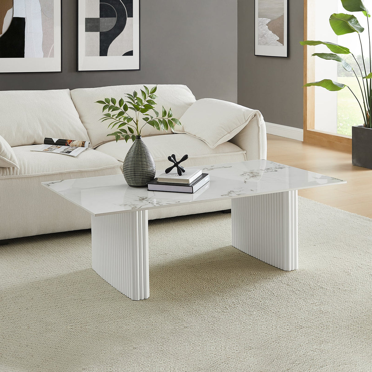 Wonga Park white sintered stone coffee table in a modern living room