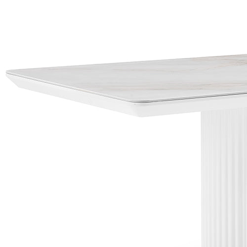 Spalding rectangular dining table in white ceramic