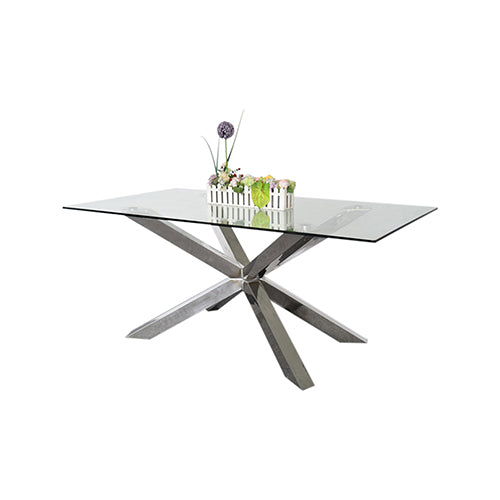 Watervale Rectangular Glass Dining Table, Silver 180cm