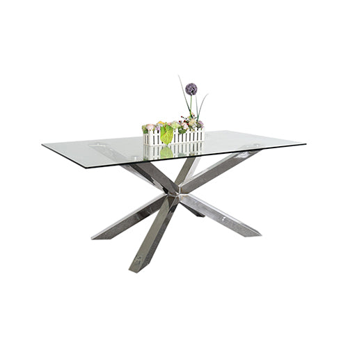 Watervale Rectangular Glass Dining Table, Silver 180cm