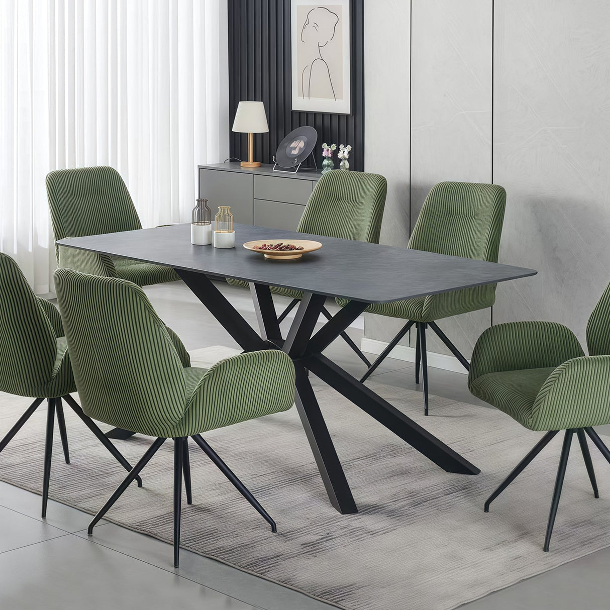 Undalya rectangular dining table in green sintered stone
